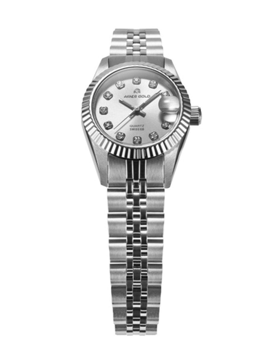 Aries Gold Heritage Swiss Quartz Silver Crystal Round Dial Women's Watch - L R68Q S-12S