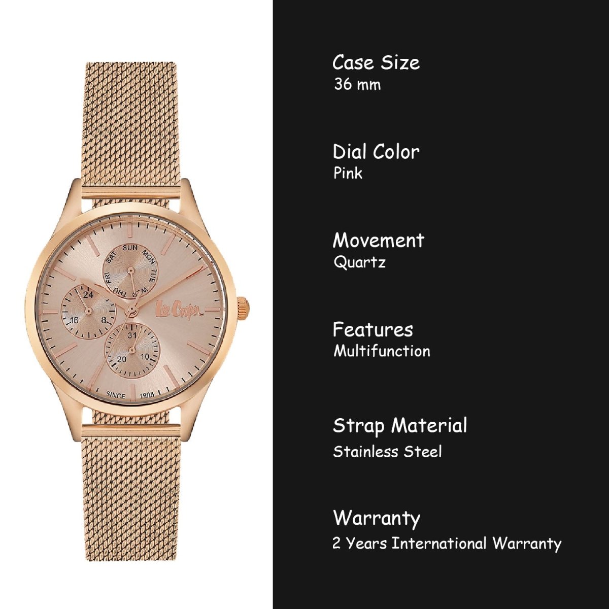 Lee Cooper Multifunction Gold Round Dial Women's Watch - LC06396.410