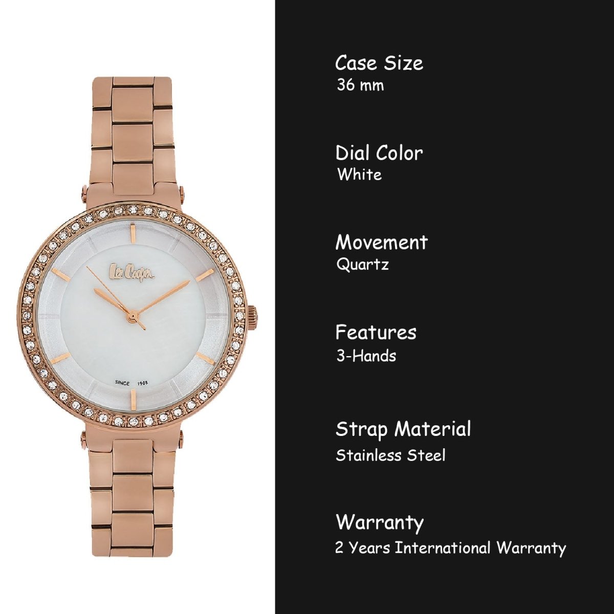 Lee Cooper Crystal White Round Dial Women's Watch - LC06560.420