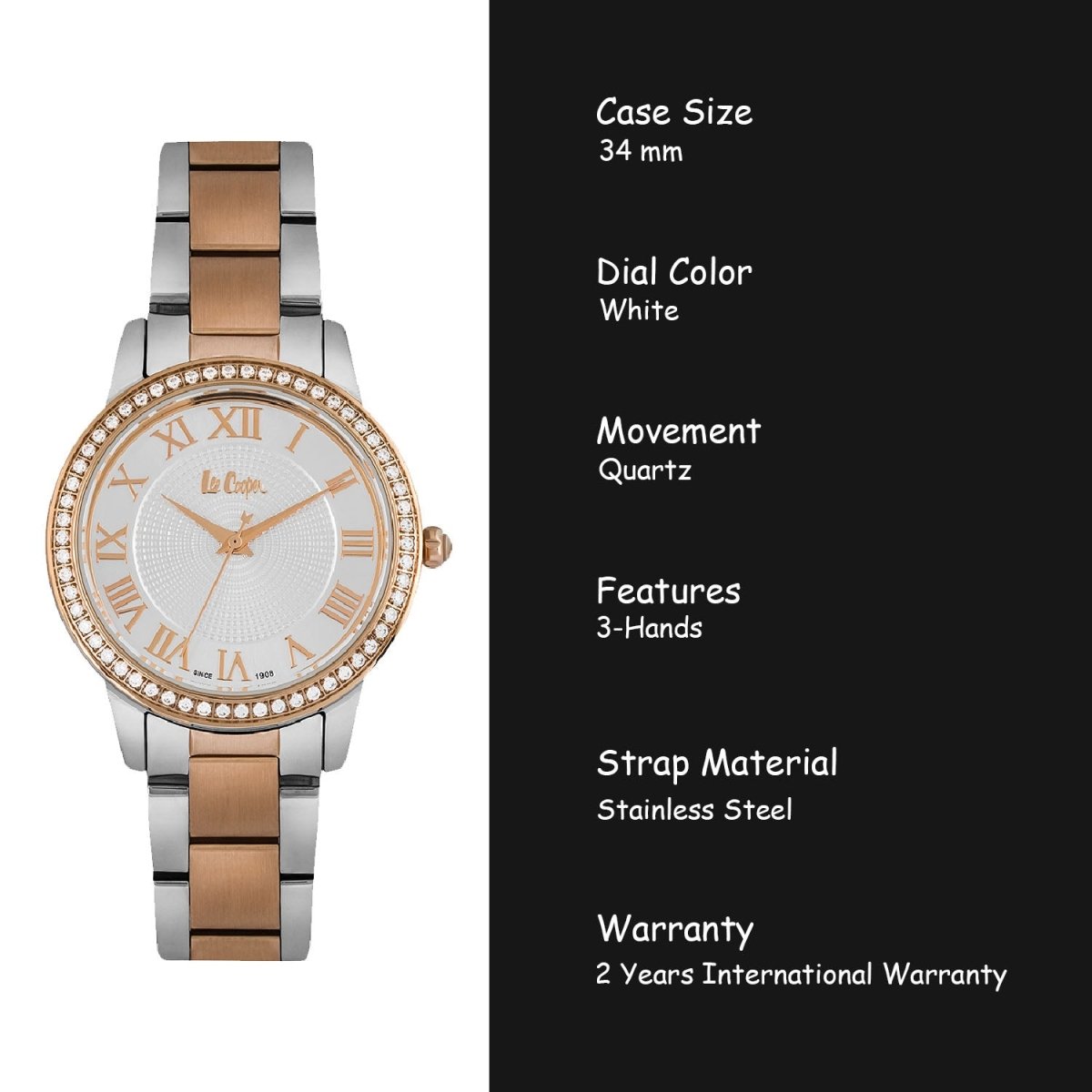 Lee Cooper Crystal Silver Round Dial Women's Watch - LC06579.530