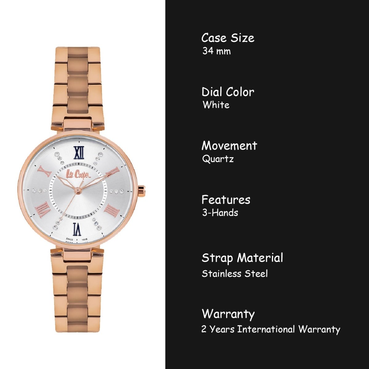 Lee Cooper Crystal Silver Round Dial Women's Watch - LC06824.430