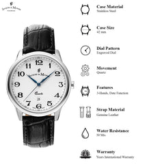 JACQUES DU MANOIR Legend Swiss Made Analogue White Round Dial Men's Watch- LE.01