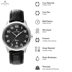 JACQUES DU MANOIR Legend Swiss Made Analogue Black Round Dial Men's Watch- LE.02