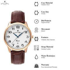 JACQUES DU MANOIR Legend Swiss Made Analogue White Round Dial Men's Watch- LE.03