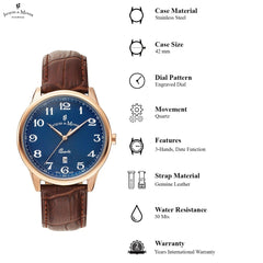 JACQUES DU MANOIR Legend Swiss Made Analogue Blue Round Dial Men's Watch- LE.04