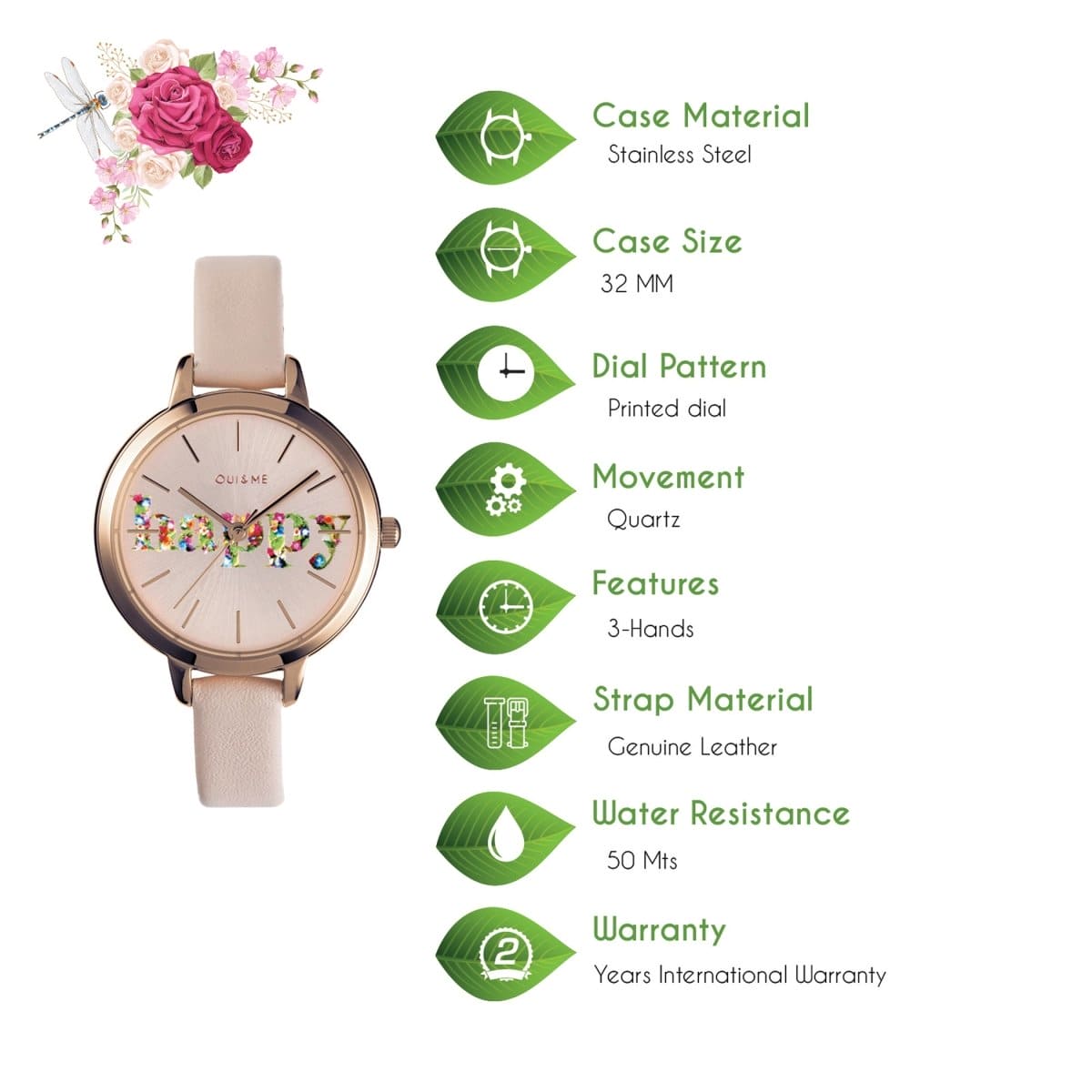 Oui & Me Petite Fleurette Analogue Pink Round Dial Women's Watch- ME010009