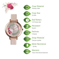 Oui & Me Fleurette Analogue Pink Round Dial Women's Watch- ME010038