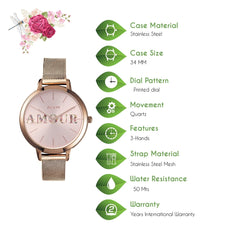 Oui & Me Fleurette Analogue Pink Round Dial Women's Watch- ME010043