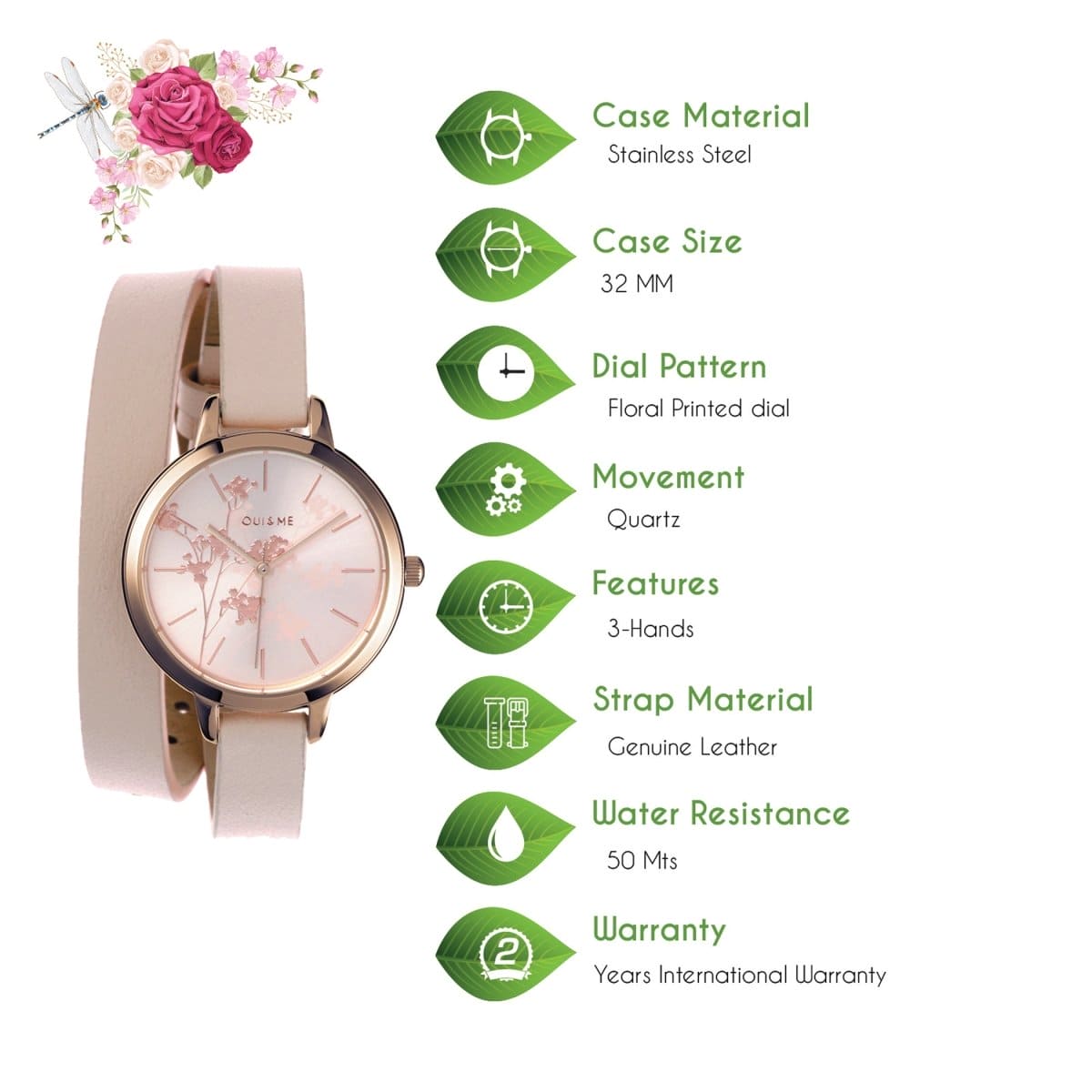 Oui & Me Petite Amourette Analogue Pink Round Dial Women's Watch- ME010049