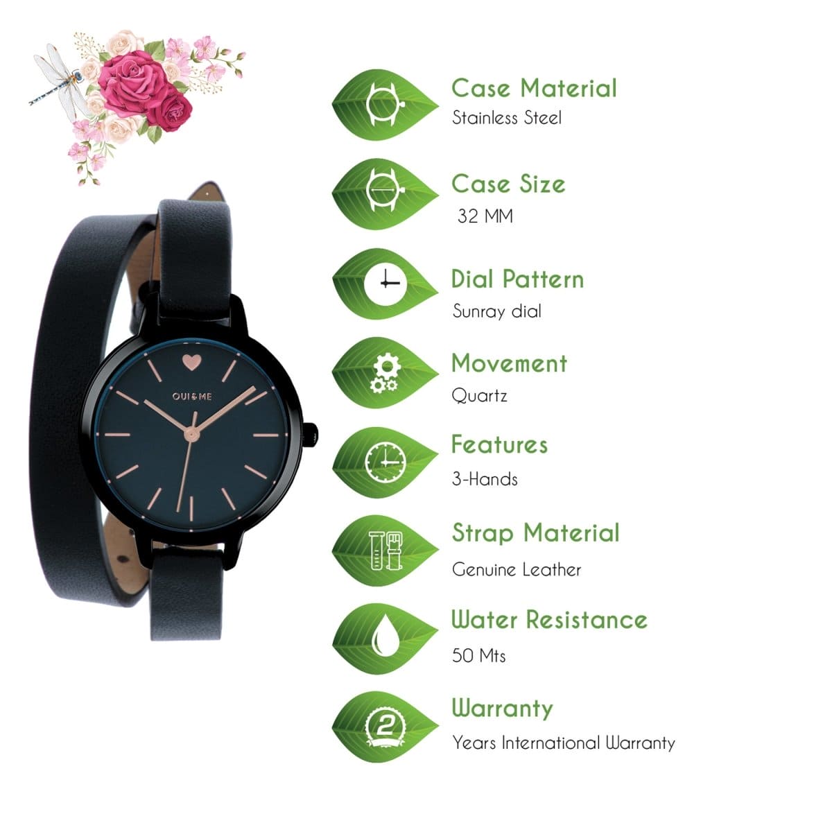 OUI & ME Petite Amourette Analogue Black Round Dial Women's Watch- ME010050 