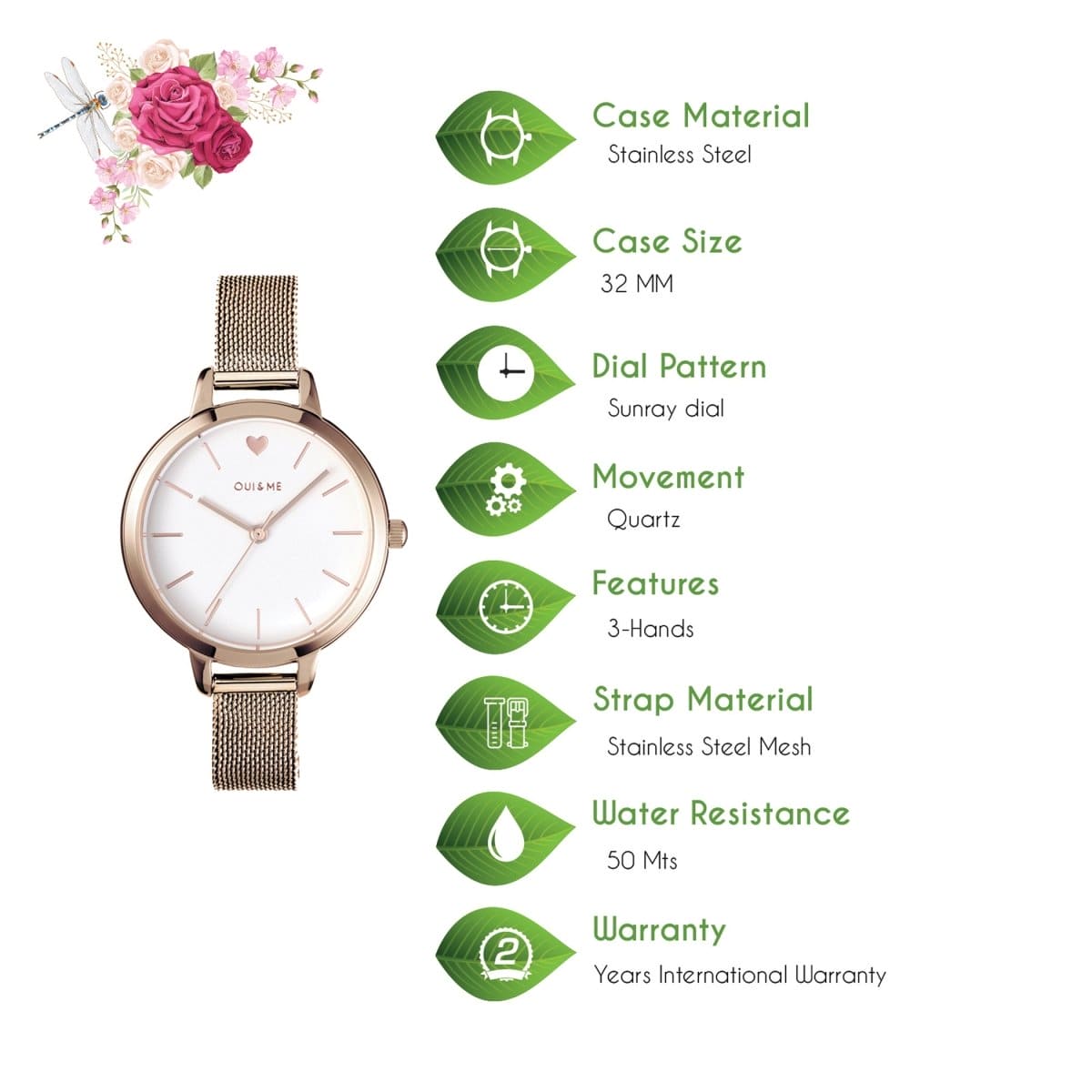 OUI & ME Petite Amourette Analogue White Round Dial Women's Watch- ME010051 