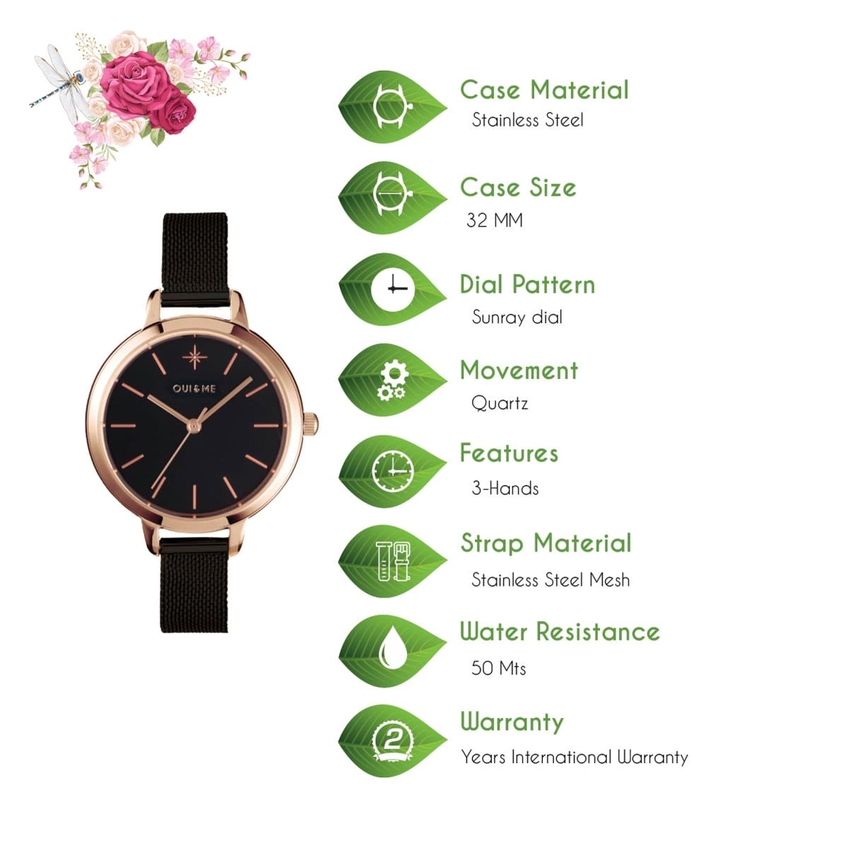 OUI & ME Petite Amourette Analogue Black Round Dial Women's Watch- ME010055 