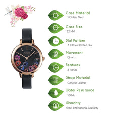 OUI & ME Petite Fleurette Analogue Black Round Dial Women's Watch- ME010059