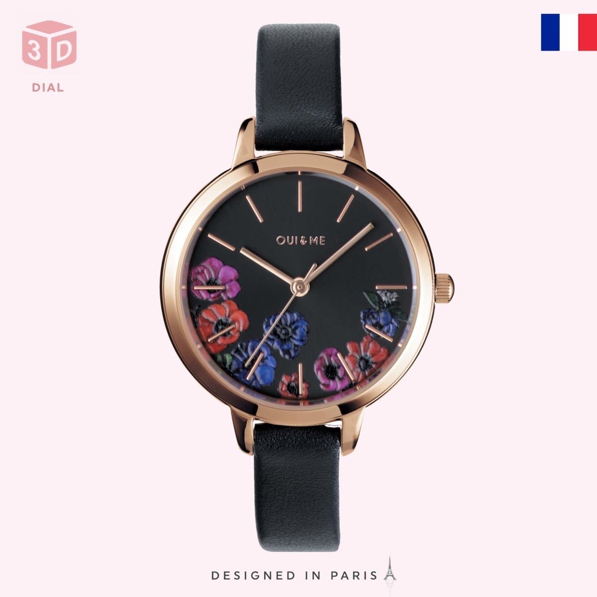 OUI & ME Petite Fleurette Analogue Black Round Dial Women's Watch- ME010059 