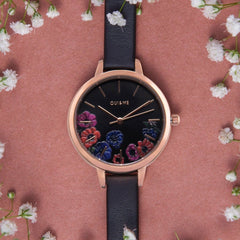 OUI & ME Petite Fleurette Analogue Black Round Dial Women's Watch- ME010059