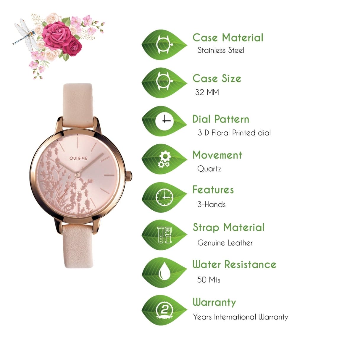 Oui & Me Petite Fleurette Analogue Pink Round Dial Women's Watch- ME010064