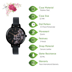 OUI & ME Petite Fleurette Analogue Black Round Dial Women's Watch- ME010065
