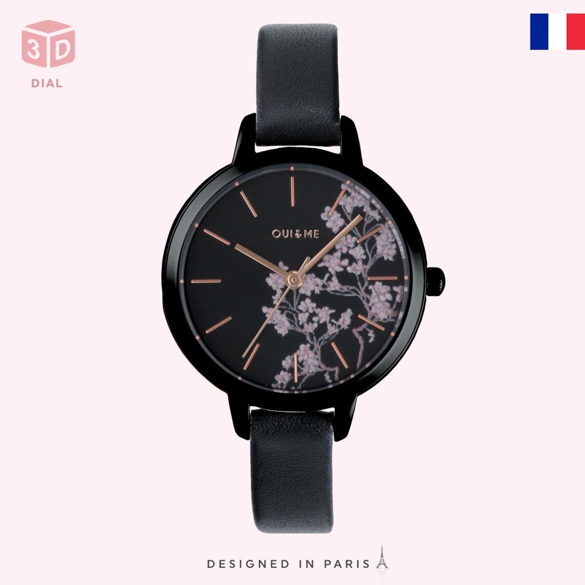 OUI & ME Petite Fleurette Analogue Black Round Dial Women's Watch- ME010065 
