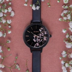 OUI & ME Petite Fleurette Analogue Black Round Dial Women's Watch- ME010065
