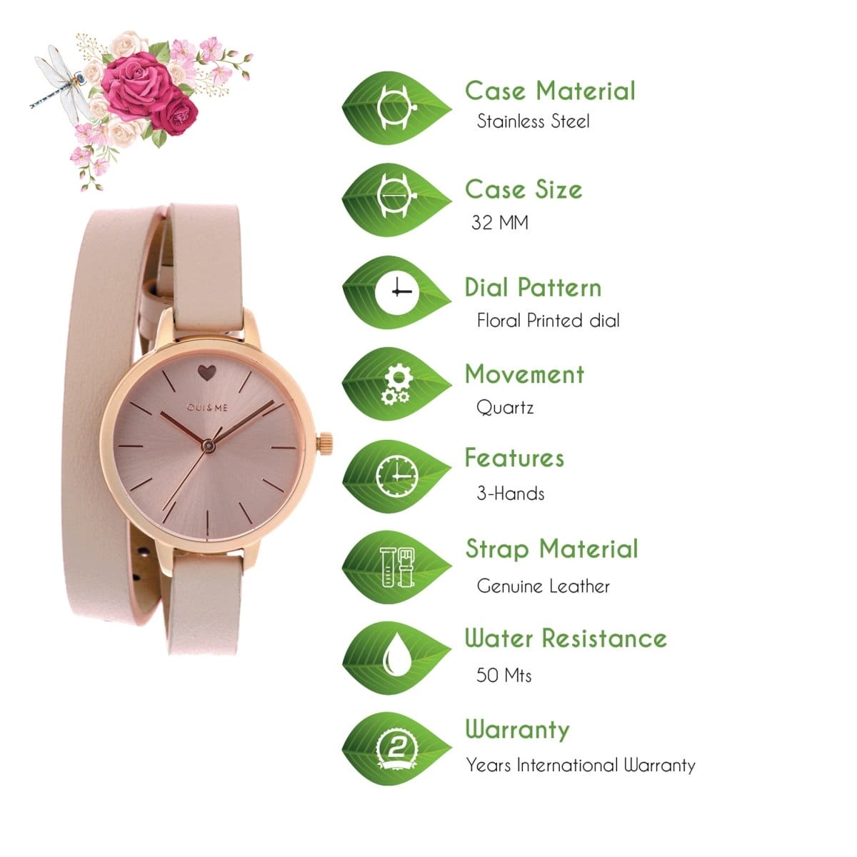 Oui & Me Petite Amourette Analogue Pink Round Dial Women's Watch- ME010092