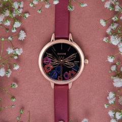 OUI & ME Petite Fleurette Analogue Black Round Dial Women's Watch- ME010093