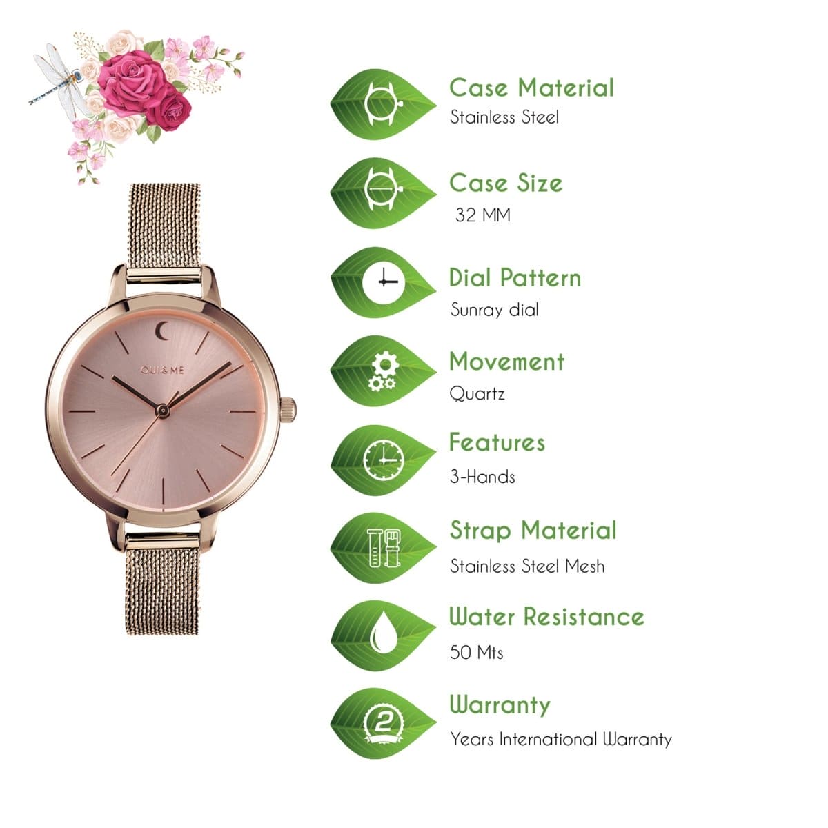 Oui & Me Petite Amourette Analogue Pink Round Dial Women's Watch- ME010095