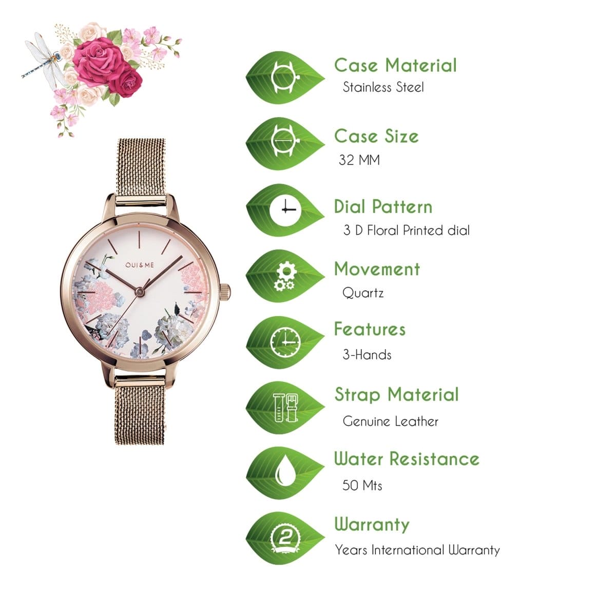 OUI & ME Petite Fleurette Analogue White Round Dial Women's Watch- ME010096 