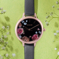 OUI & ME Petite Fleurette Analogue Black Round Dial Women's Watch- ME010097