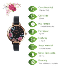 OUI & ME Petite Fleurette Analogue Black Round Dial Women's Watch- ME010097
