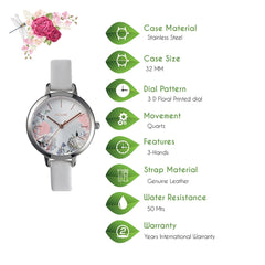 OUI & ME Petite Fleurette Analogue Silver Round Dial Women's Watch- ME010098