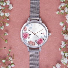 OUI & ME Fleurette Analogue Silver Round Dial Women's Watch- ME010104