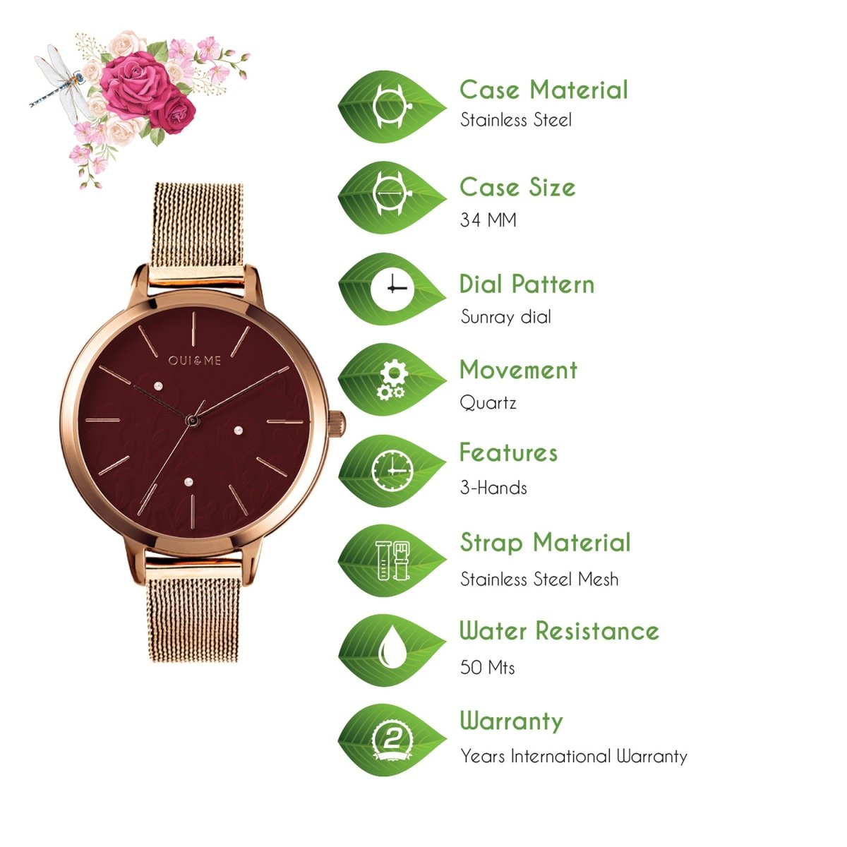 Oui & Me Fleurette Analogue Red Round Dial Women's Watch- ME010128