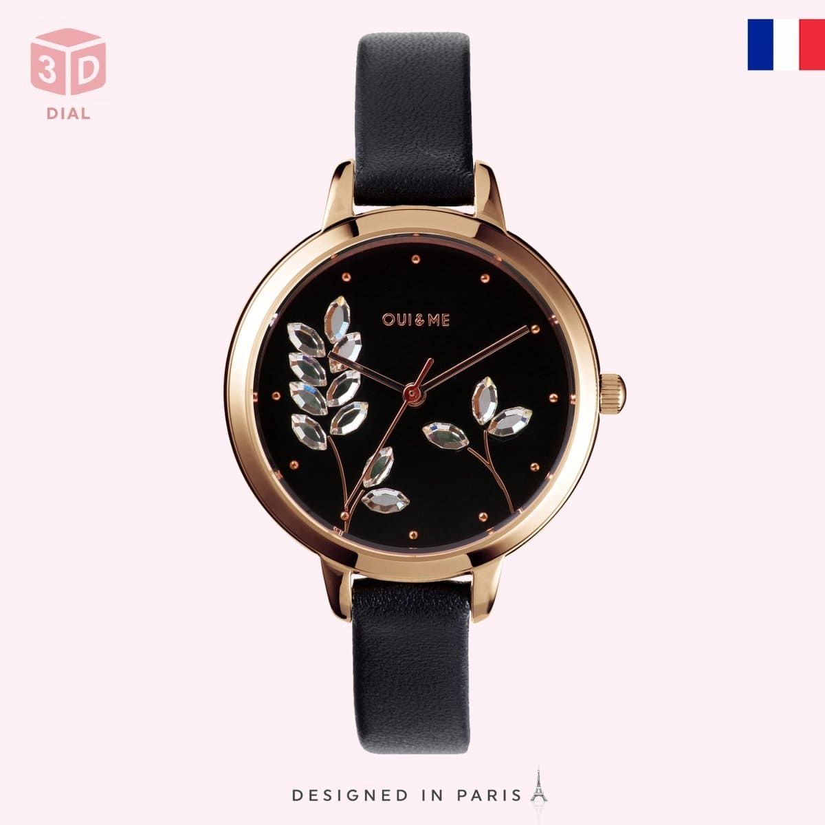 OUI & ME Petite Fleurette Analogue Black Round Dial Women's Watch- ME010137