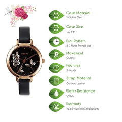 OUI & ME Petite Fleurette Analogue Black Round Dial Women's Watch- ME010137