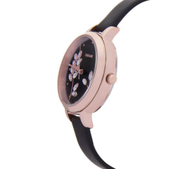 OUI & ME Petite Fleurette Analogue Black Round Dial Women's Watch- ME010137