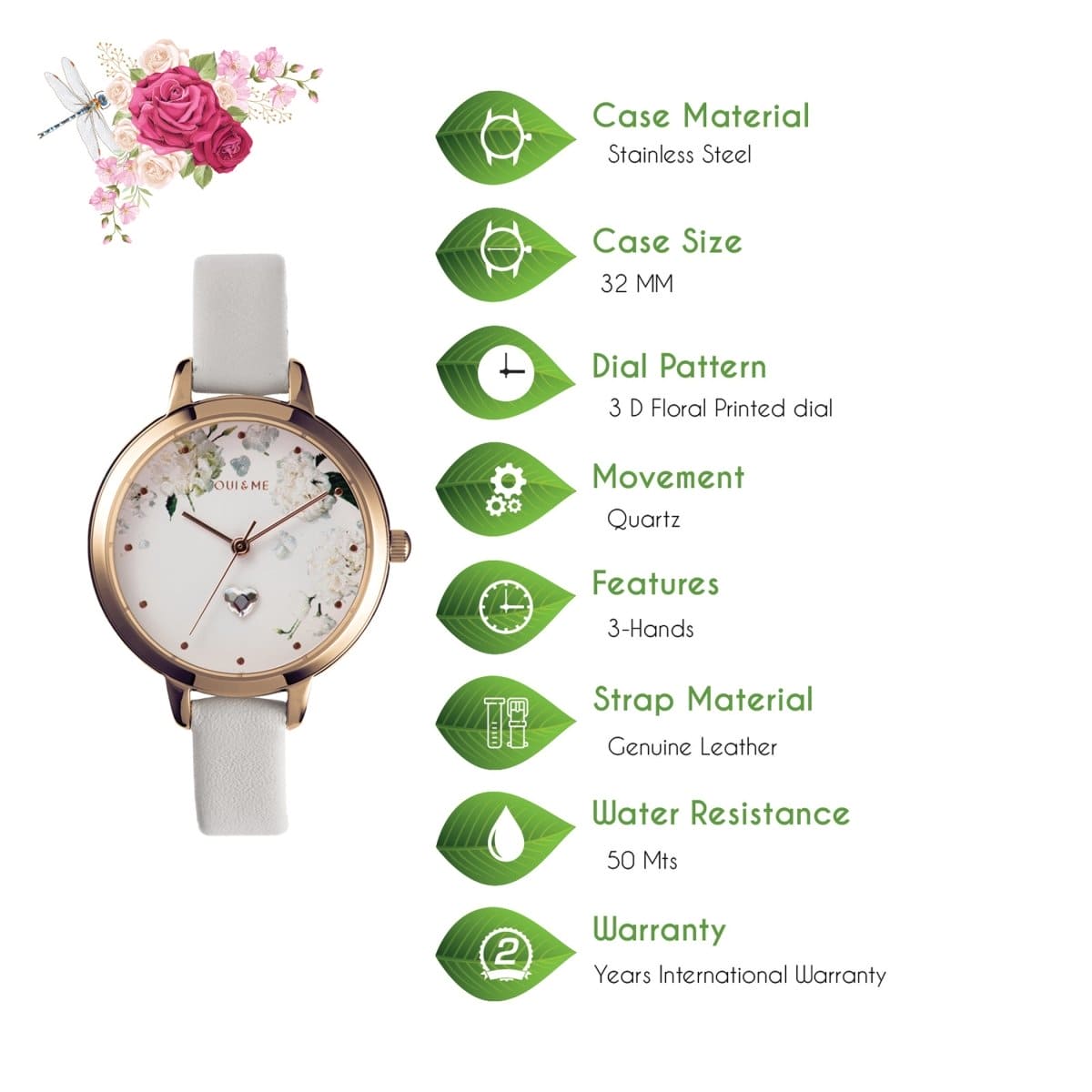 OUI & ME Petite Fleurette Analogue White Round Dial Women's Watch- ME010139 