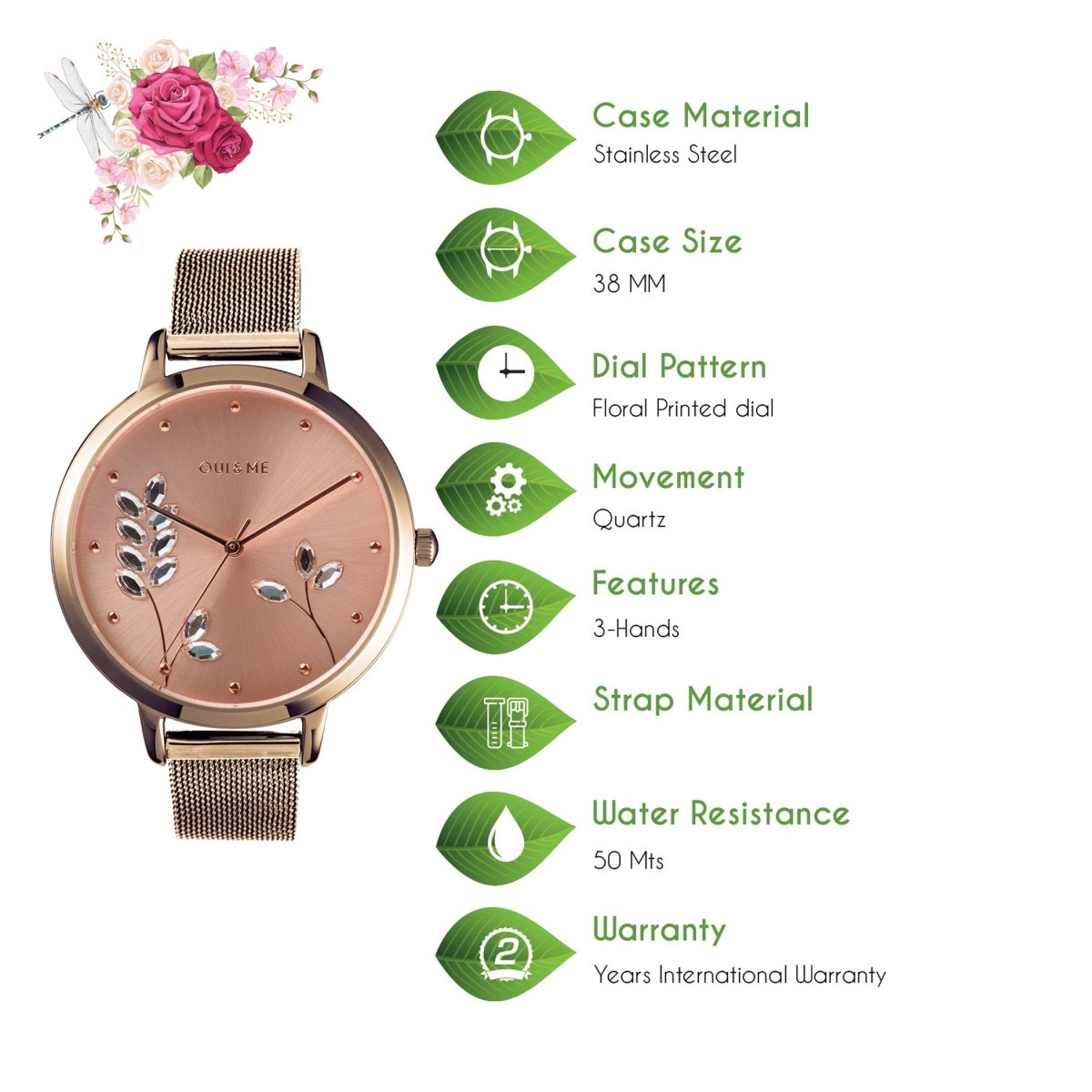 Oui & Me Grande Fleurette Analogue Pink Round Dial Women's Watch- ME010155