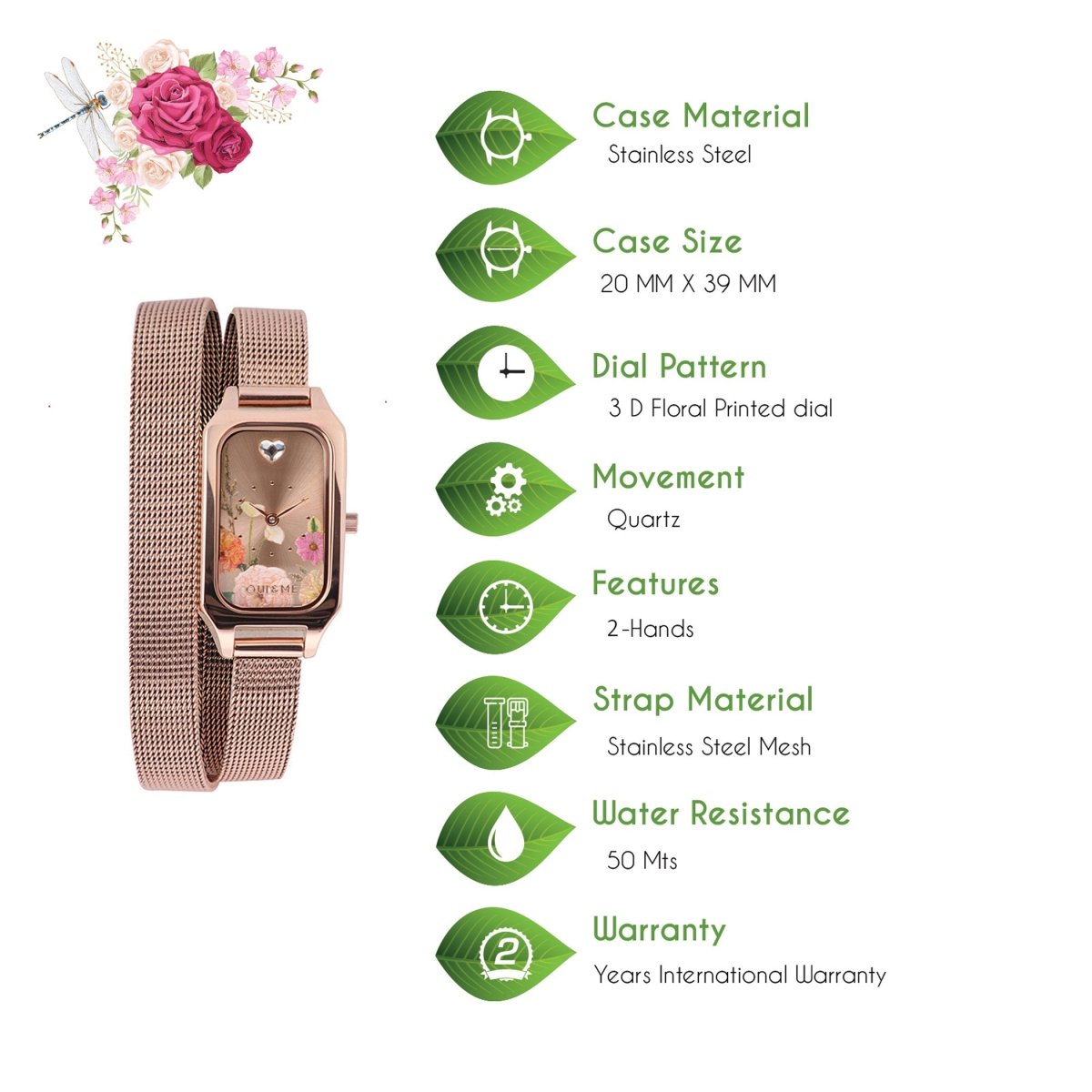 Oui & Me Finette Analogue Rose Gold Rectangular Dial Women's Watch- ME010164