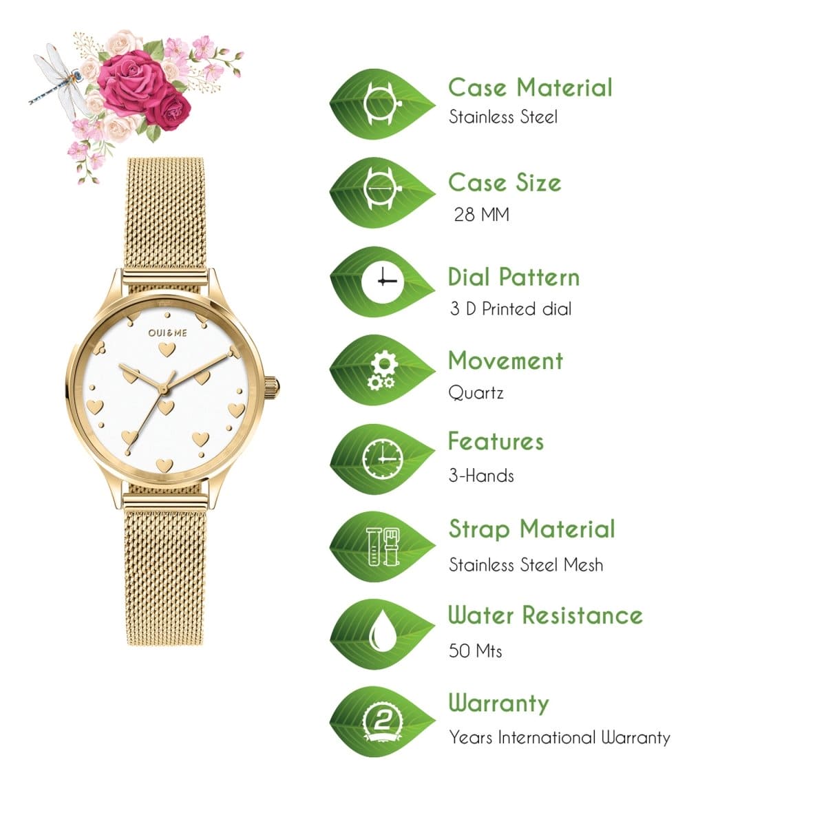 OUI & ME Minette Analogue Yellow Gold Round Dial Women's Watch- ME010171