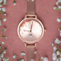 OUI & ME Petite Fleurette Analogue Rose Gold Round Dial Women's Watch- ME010193