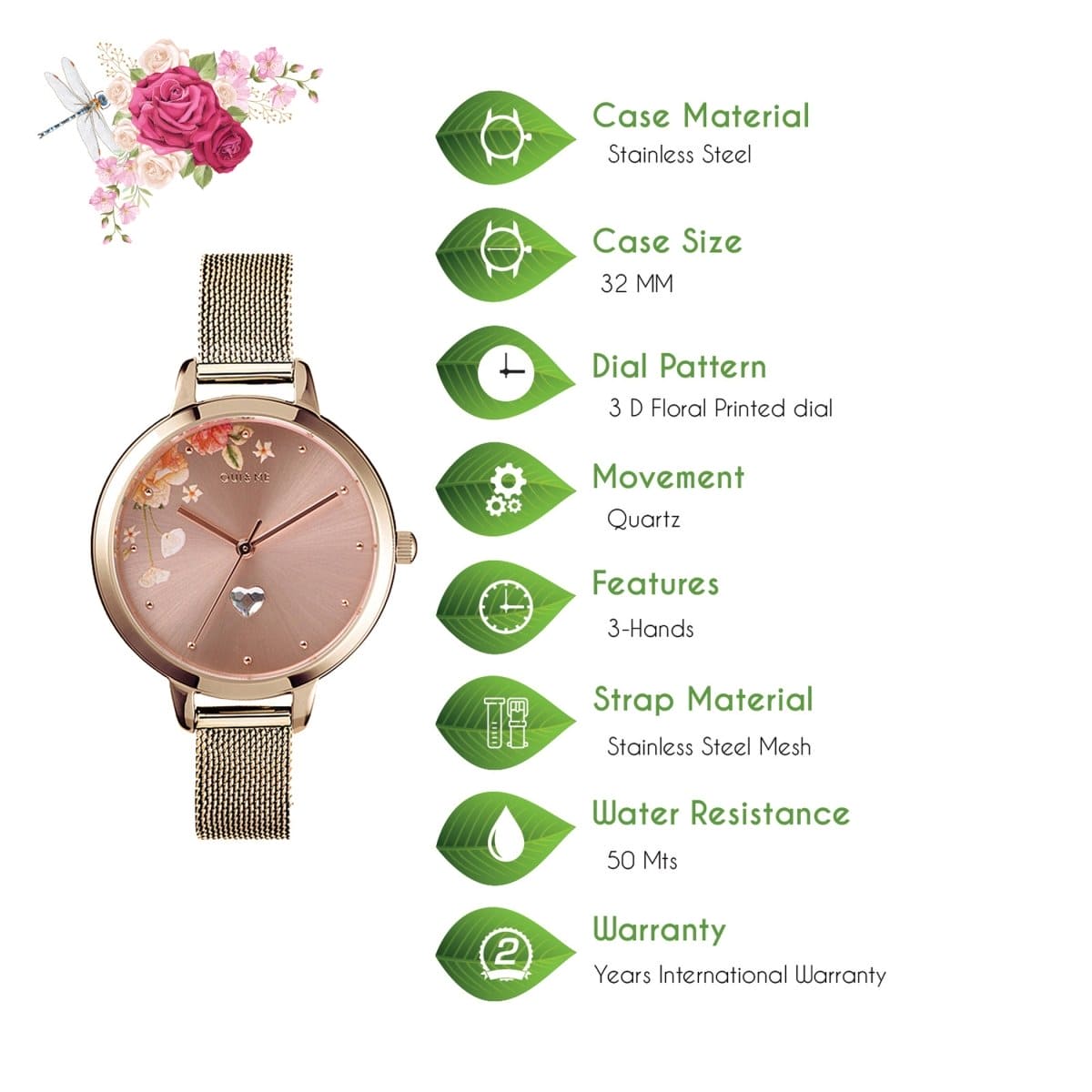 OUI & ME Petite Fleurette Analogue Rose Gold Round Dial Women's Watch- ME010193