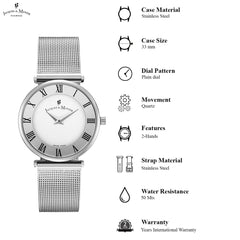 JACQUES DU MANOIR Jasmina Swiss Made Analogue White Round Dial Women's Watch- MICM.09