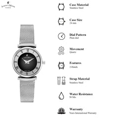 JACQUES DU MANOIR Jasmina Swiss Made Analogue Black Round Dial Women's Watch- MICM.12