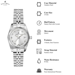 JACQUES DU MANOIR Inspiration Swiss Made Analogue Silver Round Dial Women's Watch- NRO.02