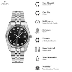 JACQUES DU MANOIR Inspiration Swiss Made Analogue Black Round Dial Women's Watch- NRO.05