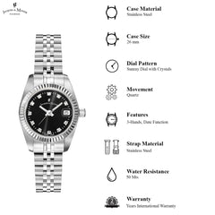 JACQUES DU MANOIR Inspiration Swiss Made Analogue Black Round Dial Women's Watch- NRO.06