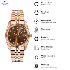 JACQUES DU MANOIR Inspiration Swiss Made Analogue Brown Round Dial Women's Watch- NRO.17