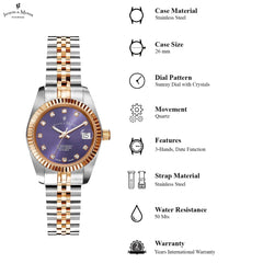 JACQUES DU MANOIR Inspiration Swiss Made Analogue Purple Round Dial Women's Watch- NRO.42
