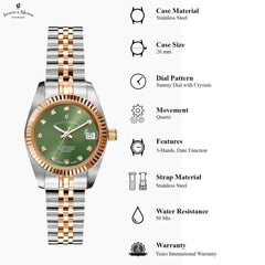JACQUES DU MANOIR Inspiration Swiss Made Analogue Green Round Dial Women's Watch- NRO.46