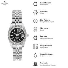 JACQUES DU MANOIR Inspiration Swiss Made Analogue Black Round Dial Women's Watch- NROP.06